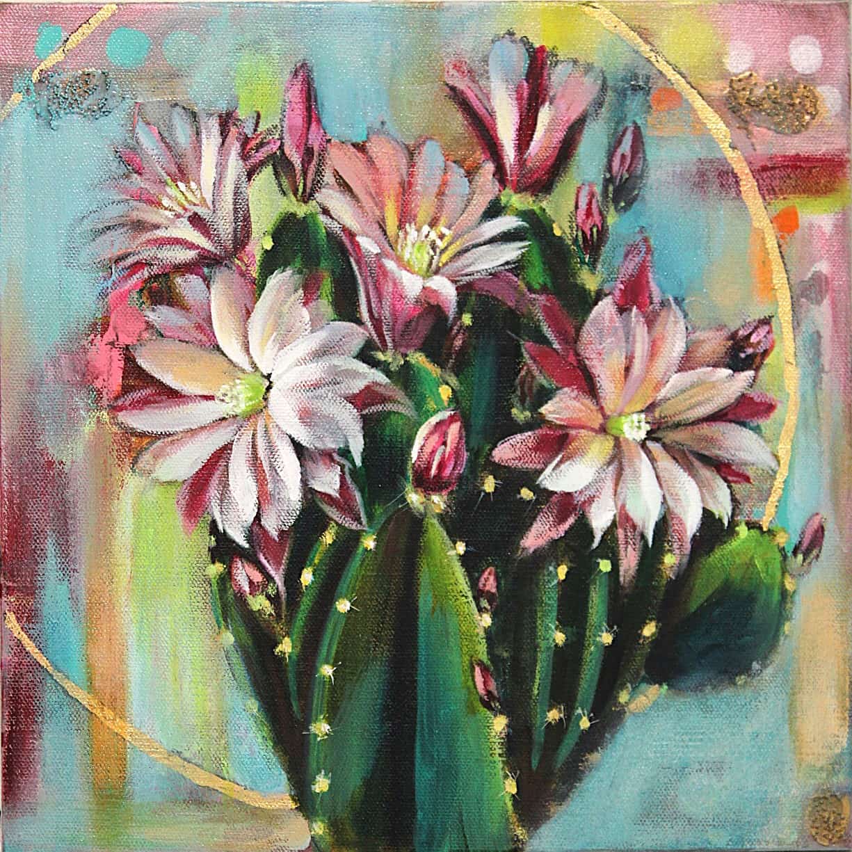 Colorful painting of flowers with a abstract background